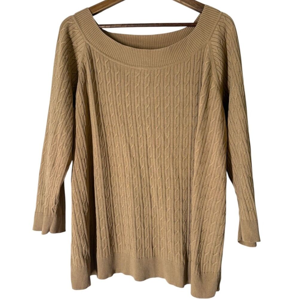 Talbots Pima Cotton Brown Cable Knit Sweater Womens Sz 3X Fisherman Boat Neck